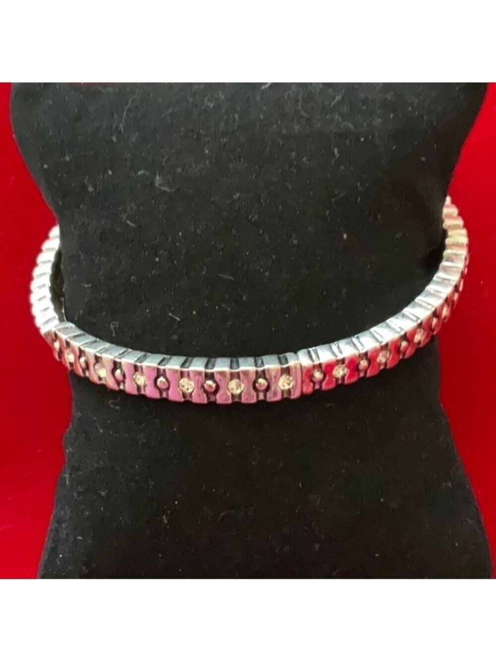 Vintage Sterling Silver and Crystal Stretch Bracelet